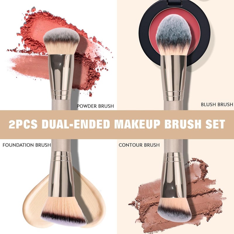 dpolla Foundation Makeup Brushes, 2Pcs Premium Dual-Ended Makeup Brush (Foundation, Powder, Blush & Contour Brushes) for Buffing Liquid, Cream, Powder, Blending Face Brush, Fit for Home, Travel & Gifting - Image 3